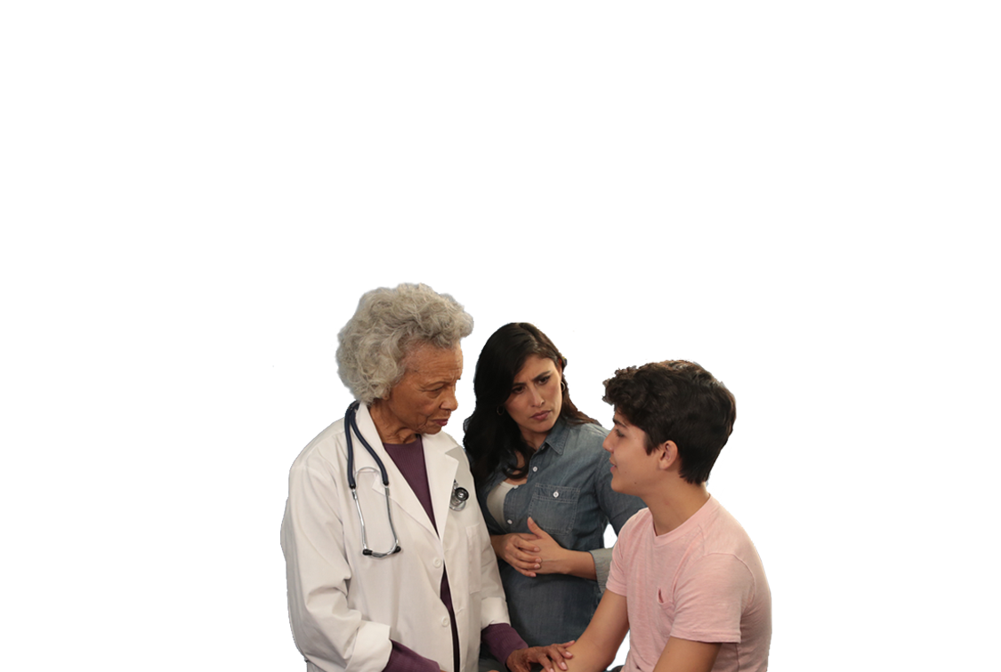 Mother with child and doctor